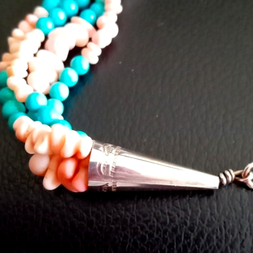 SOUTHWEST TURQUOISE AND PINK CORAL NECKLACE - Picture 6 of 7